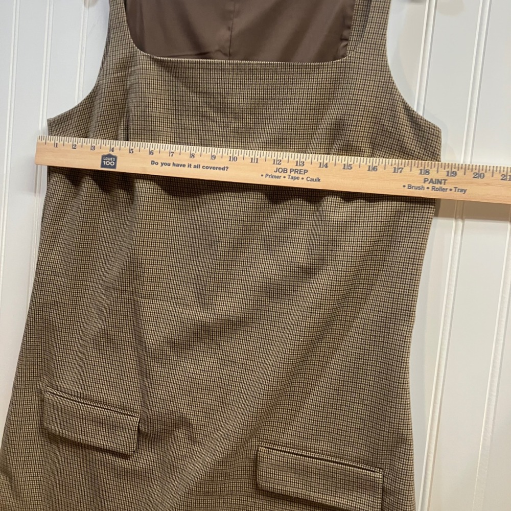Abercrombie & Fitch Brown Houndstooth Square Neck Shift Mini Dress M Sleeveless - Picture 7 of 8